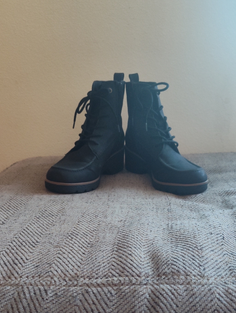 Naturalizer Black Lace-Up Ankle Boots with Brown Accent Trim